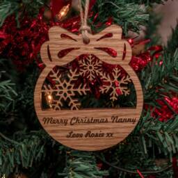 Oak, Cherry Or Walnut - Personalised Christmas Tree Decoration/Bauble Ornament With Personal Message Wood Engraved - thumbnail 1