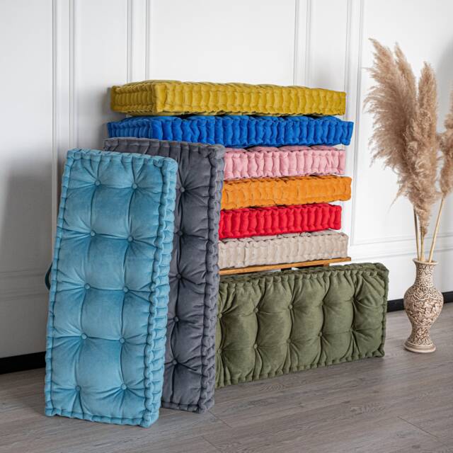 Handcrafted Velvet Bench Cushion Tufted French Seat Pad - image 1