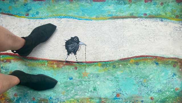 Raven Abstract Oilcloth Rug Hand-Painted Acrylic Floorcloth - image 1