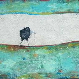 Raven Abstract Oilcloth Rug Hand-Painted Acrylic Floorcloth - thumbnail 2