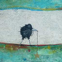 Raven Abstract Oilcloth Rug Hand-Painted Acrylic Floorcloth - thumbnail 3
