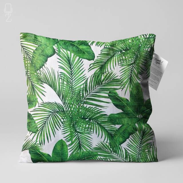 Cushion Cover With Green Tropical Leaves - Double Sided Printing Throw Pillow On The Soft Chenille Multi Size Options Oeko-Tex?? - image 1