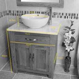 Solid Oak Bathroom Vanity Unit - Black Quartz Top, Marble Basin - thumbnail 4
