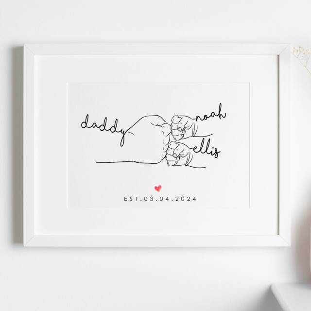 Birth Of Twins Fist Bump Daddy Art, Minimalist Line Art Twins, New Dad Gift, First Father's Day - image 1