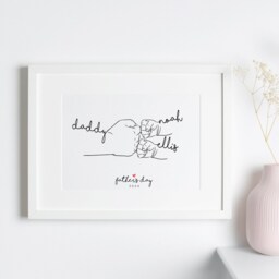 Birth Of Twins Fist Bump Daddy Art, Minimalist Line Art Twins, New Dad Gift, First Father's Day - thumbnail 3