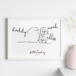 Birth Of Twins Fist Bump Daddy Art, Minimalist Line Art Twins, New Dad Gift, First Father's Day - thumbnail 2