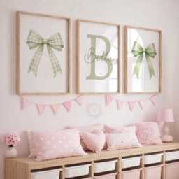 Sage Bow Nursery Prints - Set Of 3 Girls Wall Art, Custom Name Decor - thumbnail 2