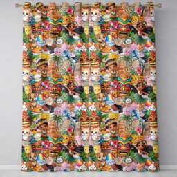 Cute Hawaiian Kids Tiki Mask Pineapple Soft Beige Background Seamless Pattern Readymade Eyelet Ring Top Thermal 100% Blackout Curtains - thumbnail 2
