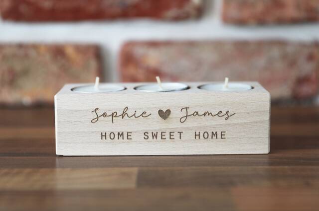 Personalised Wooden Tea Light Candle Holder New Home Gift - First Homeowner - image 1