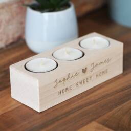 Personalised Wooden Tea Light Candle Holder New Home Gift - First Homeowner - thumbnail 4