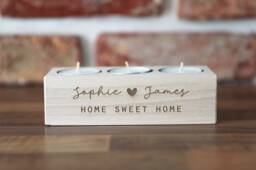 Personalised Wooden Tea Light Candle Holder New Home Gift - First Homeowner - thumbnail 1