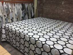 Cowhide Patchwork Rug Raw Leather Argentina - Free Shipping Rug, Model Bs.as 6' X 8', Mix Of Whites & Black - thumbnail 1