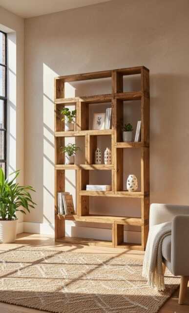 Geometric Cube Bookcase - Reclaimed Scaffold Board Shelving Boxed Storage Display Modern Rustic Industrial Furniture - image 1