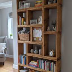 Geometric Cube Bookcase - Reclaimed Scaffold Board Shelving Boxed Storage Display Modern Rustic Industrial Furniture - thumbnail 3