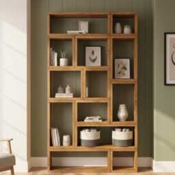 Geometric Cube Bookcase - Reclaimed Scaffold Board Shelving Boxed Storage Display Modern Rustic Industrial Furniture - thumbnail 2