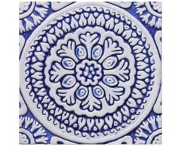Handmade Suzani Ceramic Wall Tile Blue Floral Outdoor Decor - 20cm/7.9 - thumbnail 1