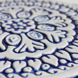Handmade Suzani Ceramic Wall Tile Blue Floral Outdoor Decor - 20cm/7.9 - thumbnail 2