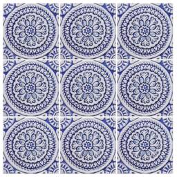 Handmade Suzani Ceramic Wall Tile Blue Floral Outdoor Decor - 20cm/7.9 - thumbnail 3