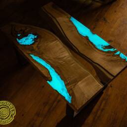Deep Blue - Bright Ash Live Edge River Coffee Table With 3D Glowing Resin - thumbnail 3