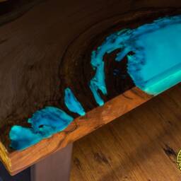Deep Blue - Bright Ash Live Edge River Coffee Table With 3D Glowing Resin - thumbnail 4