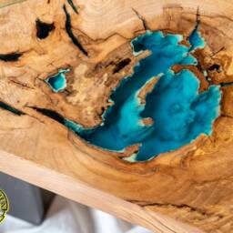 Deep Blue - Bright Ash Live Edge River Coffee Table With 3D Glowing Resin - thumbnail 2