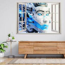 Robot Eye Futuristic Wired Head 3D Window View Wall Sticker Poster Decal A896