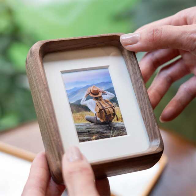 Solid Wood Mini Photo Frame - Teak & Black Walnut Wall Or Table Top Display Coasters Cottage Style Personalized Gifts - image 1