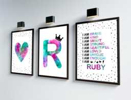Girls Affirmation Art Prints Set Of 3 Pink Teal Bedroom Decor - thumbnail 1