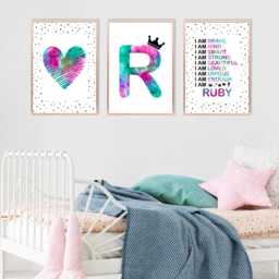 Girls Affirmation Art Prints Set Of 3 Pink Teal Bedroom Decor - thumbnail 2