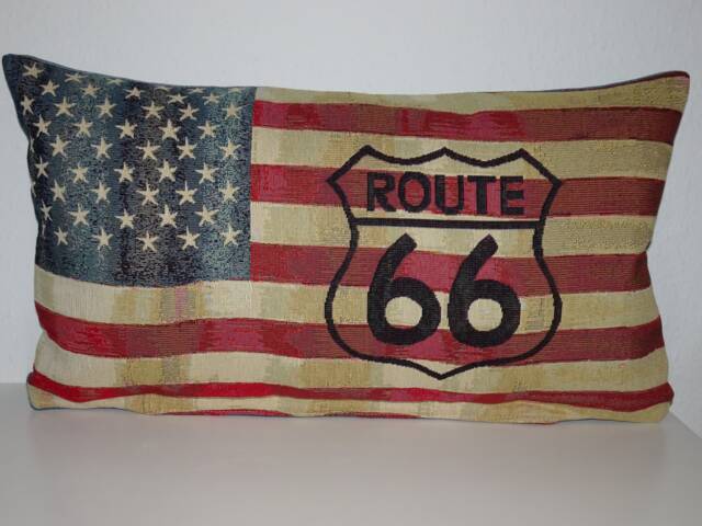 Vintage Pillow Cover Usa Stars & Stripes Route 66 - image 1