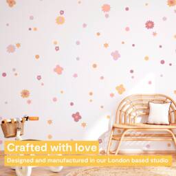 Funky Flower Wall Stickers - Retro Floral Decals For Kids Bedroom, Nursery, Playroom PVC Free, No Odour Removable Fabric Decal - thumbnail 2