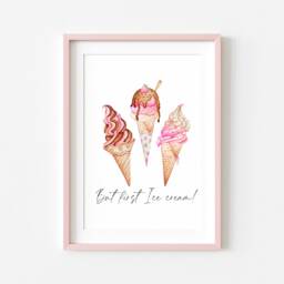 Ice Cream Print Pink Dessert Illustration, Kitchen Wall Art Unframed - thumbnail 2