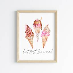 Ice Cream Print Pink Dessert Illustration, Kitchen Wall Art Unframed - thumbnail 3