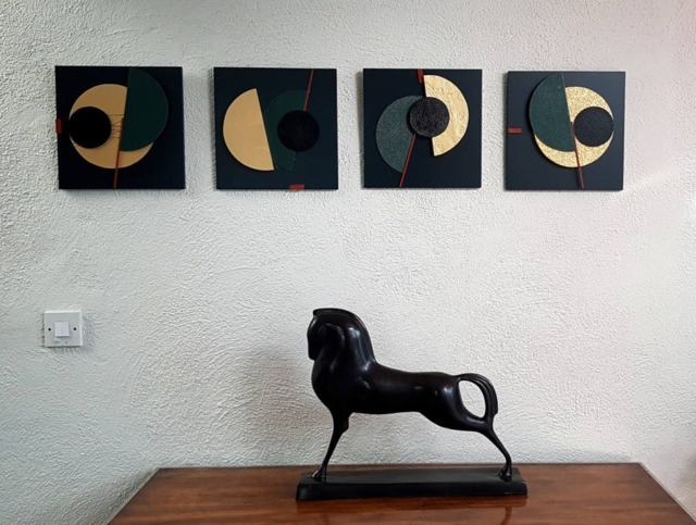 Wall Art Sculptures Modern Contemporary Architectural Deco Style Sun Moon Exclusive Gold Textural Modular Series - image 1