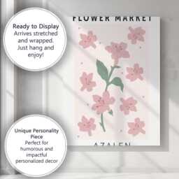 Soft Pink Azalea Floral Market Botanical Illustration Canvas Wall Art Print Decor Picture Ready To Hang - thumbnail 3