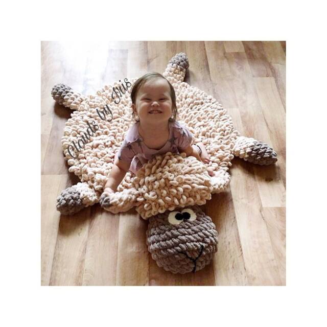 Lamb Rug Crochet Pattern Alize Puffy Yarn, No Hooks - PDF Pattern - image 1