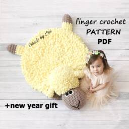 Lamb Rug Crochet Pattern Alize Puffy Yarn, No Hooks - PDF Pattern - thumbnail 2