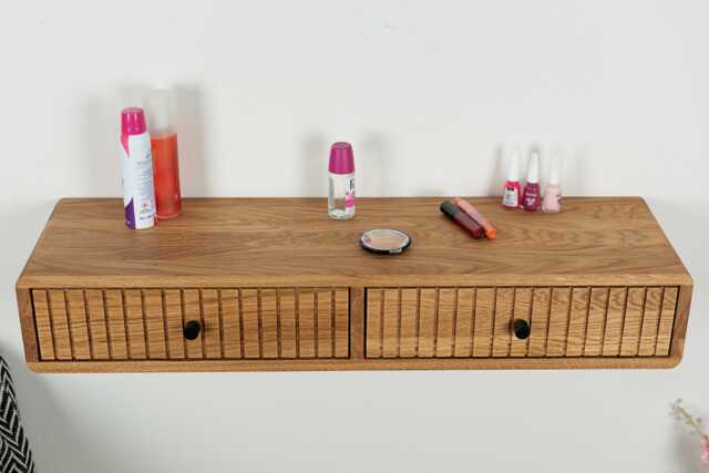 Fluted Oak Floating Makeup Table Vanity Organizer With Drawers - image 1