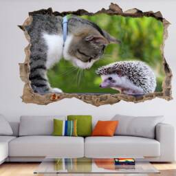 Hedgehog Cat Friendship Animal Wall Decal Sticker Mural Poster Print Art Kids Bedroom Home Decor Fa25 - thumbnail 2