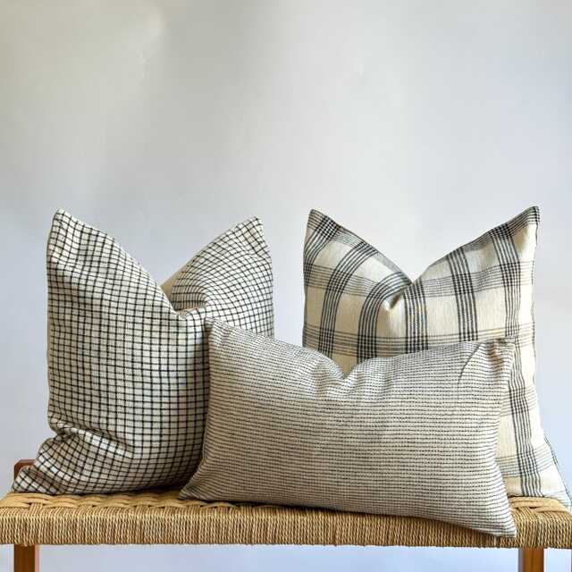 Neutral Plaid Pillow Cover Set Boho Home Decor, Linen Blend - image 1
