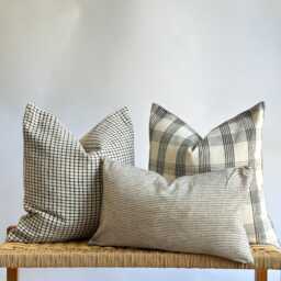 Neutral Plaid Pillow Cover Set Boho Home Decor, Linen Blend - thumbnail 1