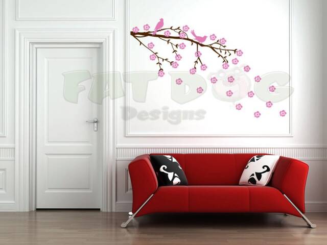 Cherry Blossom Branch & Birds Wall Decal, Art, Kids Room Decor, Living Flower Decal - image 1