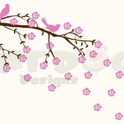 Cherry Blossom Branch & Birds Wall Decal, Art, Kids Room Decor, Living Flower Decal - thumbnail 3