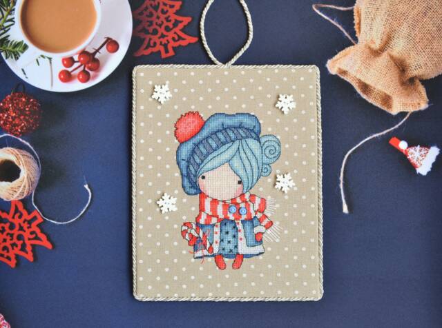 Complete Finished Handmade Christmas Cross Stitch Winter Girl Embroidered Wall Hanging - image 1
