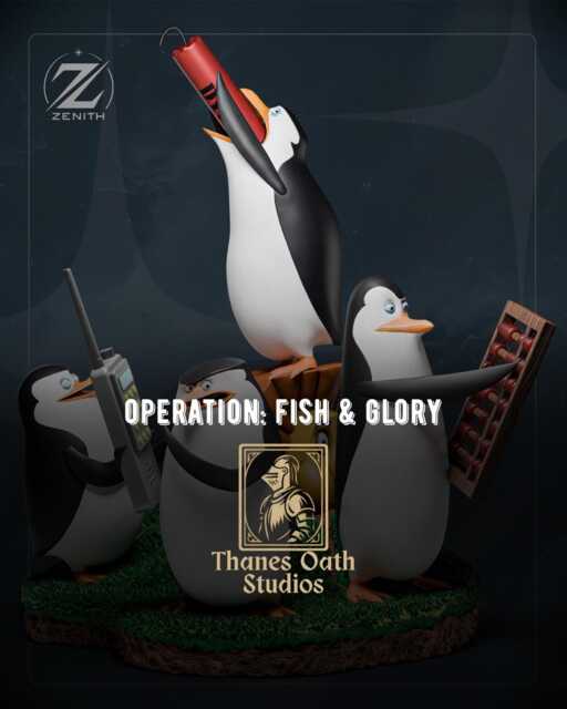 Operation Fish & Glory - Penguins Tactical Comedic Quad Madagascar Resin Figure 16K - image 1