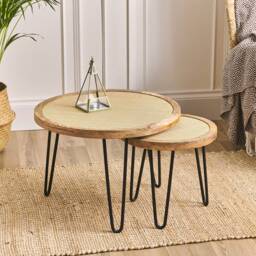 Round Cane Side Table With Rustic Natural Finish - Available in 2 Sizes Or As A Set - thumbnail 1