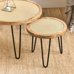 Round Cane Side Table With Rustic Natural Finish - Available in 2 Sizes Or As A Set - thumbnail 2