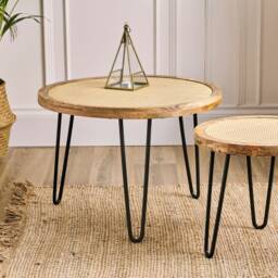 Round Cane Side Table With Rustic Natural Finish - Available in 2 Sizes Or As A Set - thumbnail 4