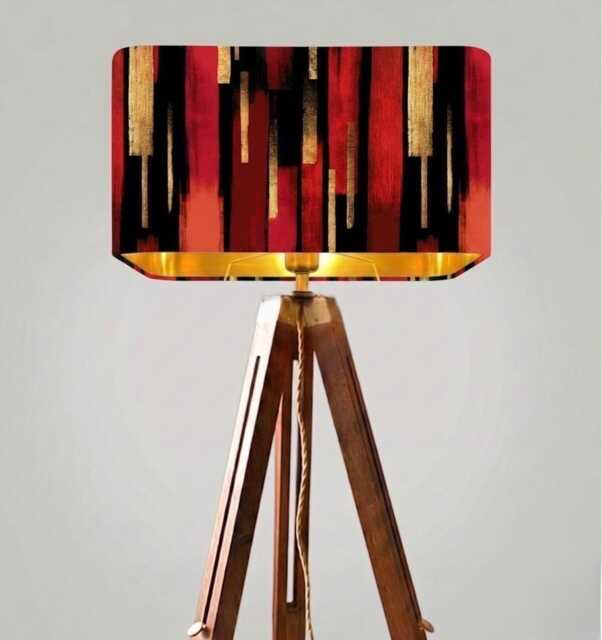 Handmade By Order Red Black & Gold Paint Texture Abstract Pattern Print Velvet Rectangular Lamp Shade Pendant Light All Shapes - image 1