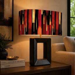 Handmade By Order Red Black & Gold Paint Texture Abstract Pattern Print Velvet Rectangular Lamp Shade Pendant Light All Shapes - thumbnail 2